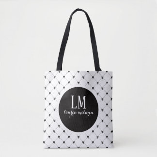 Monogram Script Bow Tote Bag – White & Black