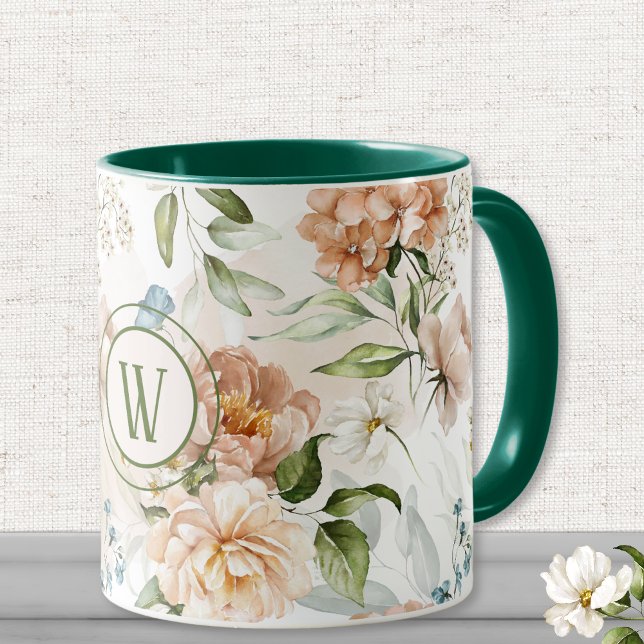 Monograma 1600 Florais holandeses 11 oz. Caneca Co (Criador carregado)