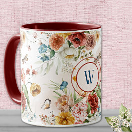 Monograma 1600s Florais de Aquarela 11 oz. Caneca 