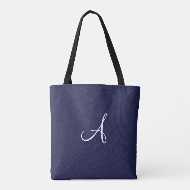 Monograma A em branco no Marinho Blue Tote Bag (Verso)