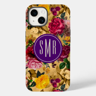 Monograma amarelo de flores rosadas elegantes