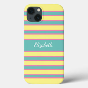 Monograma Amarelo Rosa Aqua Turquesa Listrado
