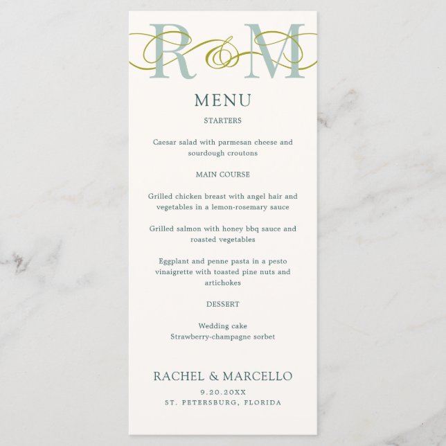 Monograma Ampersand Sage Green Wedding Menu (Frente)