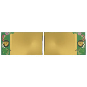 Monograma Aniversário Verde Floral/Pillowcase Dour