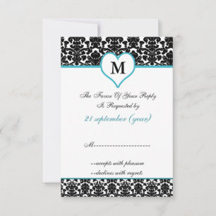 monograma aqua damask standard 3.5 x 5 rsvp