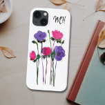 Monograma Aquarela Rosa Púrpura Floral<br><div class="desc">Esta capa de telefone é decorada com um design floral de cor d'água em tons de rosa e roxo. Facilmente personalizável com seu monograma. Porque nós criamos nosso próprio trabalho de arte você não encontrará essa imagem exata de outros designers. Original Watercolor © Michele Davies.</div>