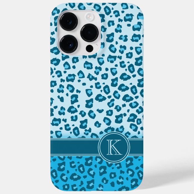 Monograma azul aqua de impressão animal leopardo (Verso)