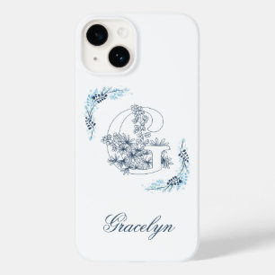 Monograma Azul "G" Inicial Calmo Floral