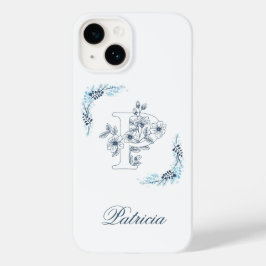 Monograma Azul "P" Inicial Calmo Floral
