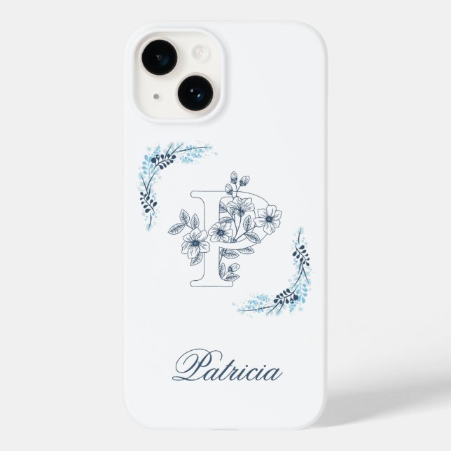 Monograma Azul "P" Inicial Calmo Floral (Verso)