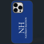 Monograma Azul Simples Moderno<br><div class="desc">Capa de telefone moderna com um design azul simples e mínimo com seu monograma em uma fonte em negrito junto com seu nome.</div>