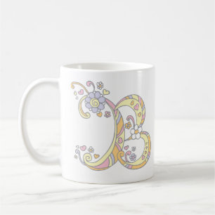 Monograma B decorativo, corações e caneca de flore