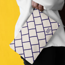 Monograma Bege e Azul Marinho Estilo Padrão de Tre