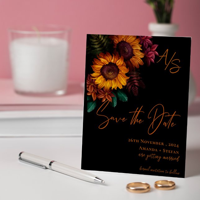 Monograma Black Burnt Orange Casamento Salva a Dat (Monogram Black Burnt Orange Wedding Save the Date)