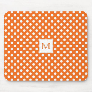 Monograma: Bolinhas alaranjadas & brancas Mousepad