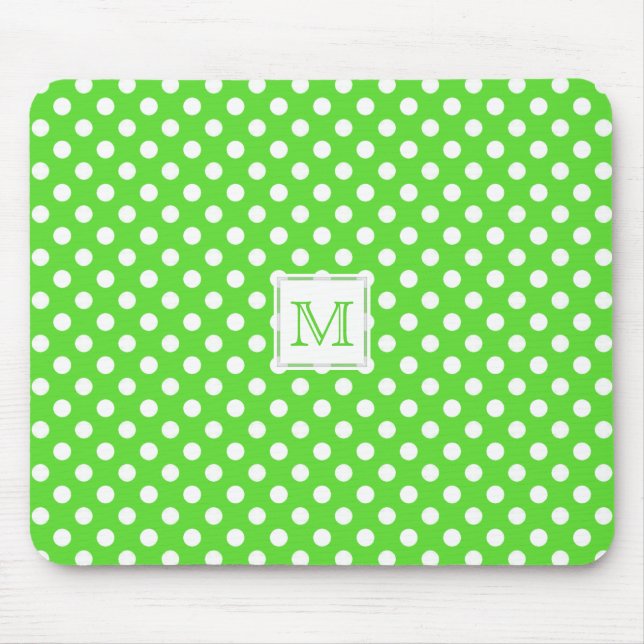 Monograma: Bolinhas verdes & brancas Mousepad (Frente)