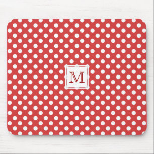Monograma: Bolinhas vermelhas & brancas Mousepad