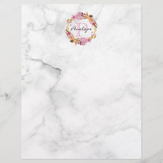 Monograma bonito cor-de-rosa de exaustão floral (Frente)