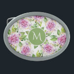Monograma Bonito Cor Verde Roxo Floral<br><div class="desc">Monograma Bonito Purple Green Watercolor Floral Belt Buckle apresenta um bonito padrão floral roxo e verde de aquarela com o seu monograma personalizado no centro. Personalize editando o texto na caixa de texto fornecida. Elaborado por ©Evco Studio www.zazzle.com/store/evcostudio</div>