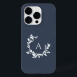 Monograma Botânico Marinho Inicial Azul<br><div class="desc">Uma coroa de folhas e louros desenhada à mão rodeia o monograma ou inicial. Este design de louros mínimo é perfeito para uma fazenda ou para uma sensação rústica. Clique no botão personalizar para alterar a cor do plano de fundo ou para adicionar mais texto.</div>