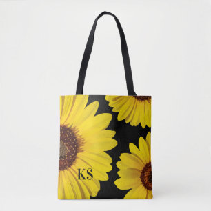 Monograma Brilhante Girassóis Sacos de Tote