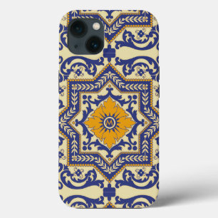 Monograma Cerâmica Estilo Azulejo Azul Cor laranj
