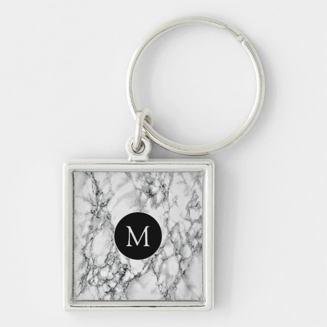 Monograma Chaveiro Branco Marble Sua Letra (Frente)