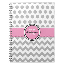 Monograma Chevron cinzento e caderno espiral