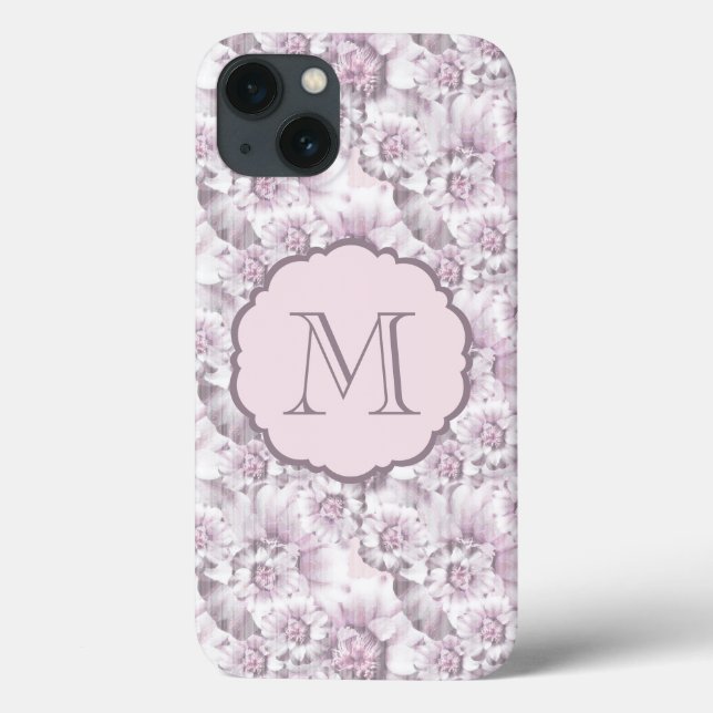 Monograma Chic com padrão floral cinza e rosa (Verso)