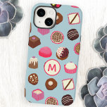 Monograma Chocolate Candy<br><div class="desc">Delicioso padrão de chocolate e confeitaria doce em um cheio de fundo azul de ovo de pato de doces e tentações! Altere o monograma para personalizar.</div>
