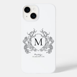 Monograma Clássico de Pó Floral Branco e Preto