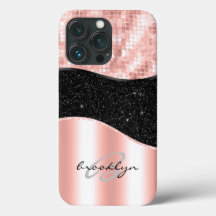 Monograma com brilho preto-e-claro, cor-de-rosa, r