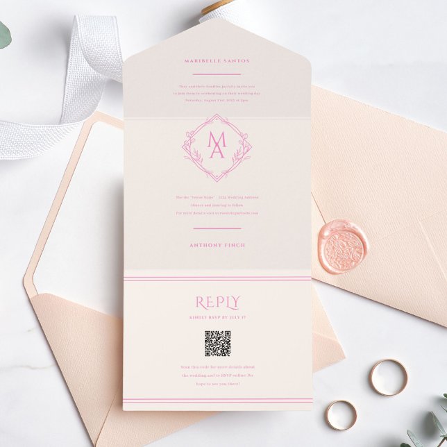 Monograma com Flores em Casamento Rosa (Criador carregado)