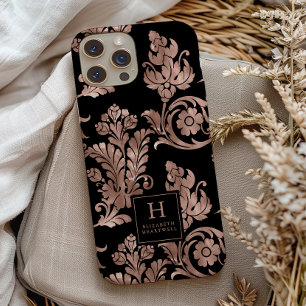 Monograma com Padrão Botânico Ornamentado Dourado