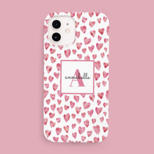 Monograma Cor d'água Rosa Padrão Coração