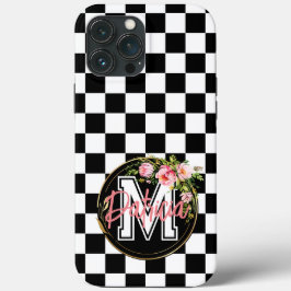 Monograma cor-de-rosa Flor preto e branco, verific