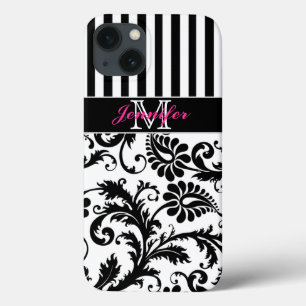 Monograma, cor-de-rosa, preto, branco, com risca b