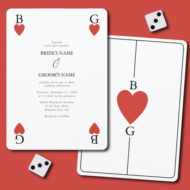 Monograma Corações Jogando Cartão Convite De Casam (Monogram Hearts Playing Card Wedding Invitation)