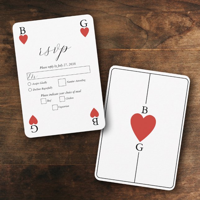 Monograma Corações Jogando Cartão Resposta de Casa (Monogram Hearts Playing Card Wedding RSVP response)