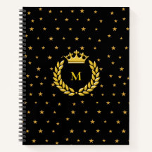 Monograma, Coroa, Laurel e estrelas Ouros em preto