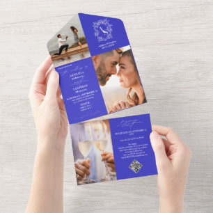 Monograma Crest 3 Foto Código QR Casamento Azul Re