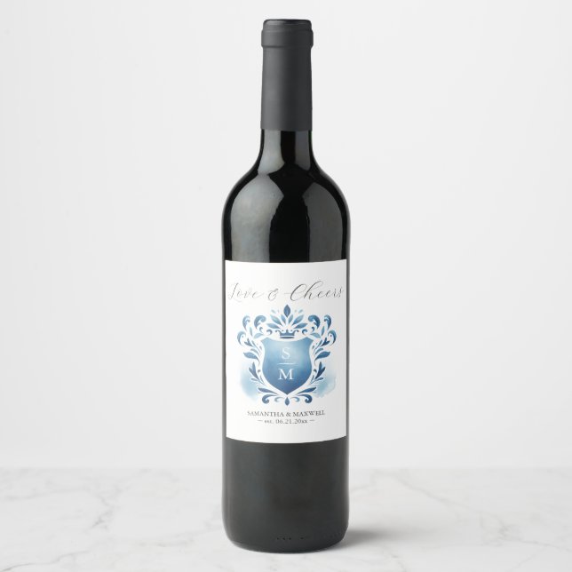 Monograma Crest Etiquetas de Vinho Personalizadas (Frente)
