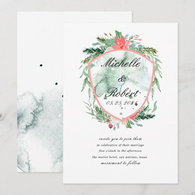 monograma da crista rustica Convite de Casamento (Frente/Verso)