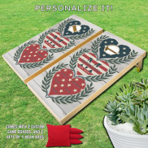 Monograma da Família American Flag Hearts + Nomes