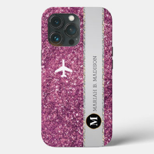 Monograma da flecha prateada rosa do avião Elegant