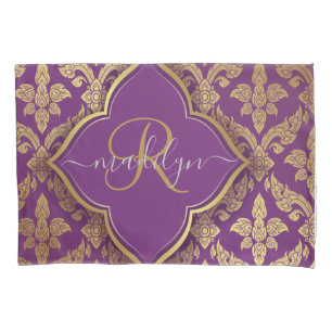 Monograma da Fleur Dourada Roxo