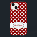 Monograma da Trendy Red White bolinhas<br><div class="desc">Personalize com seu nome e nome inicial. Padrão retrorreflector Legal adorável com pontos brancos e vermelho escuro por PLdesign.</div>