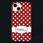 Monograma da Trendy Red White bolinhas<br><div class="desc">Personalize com seu nome e nome inicial. Padrão retrorreflector Legal adorável com pontos brancos e vermelho escuro por PLdesign.</div>
