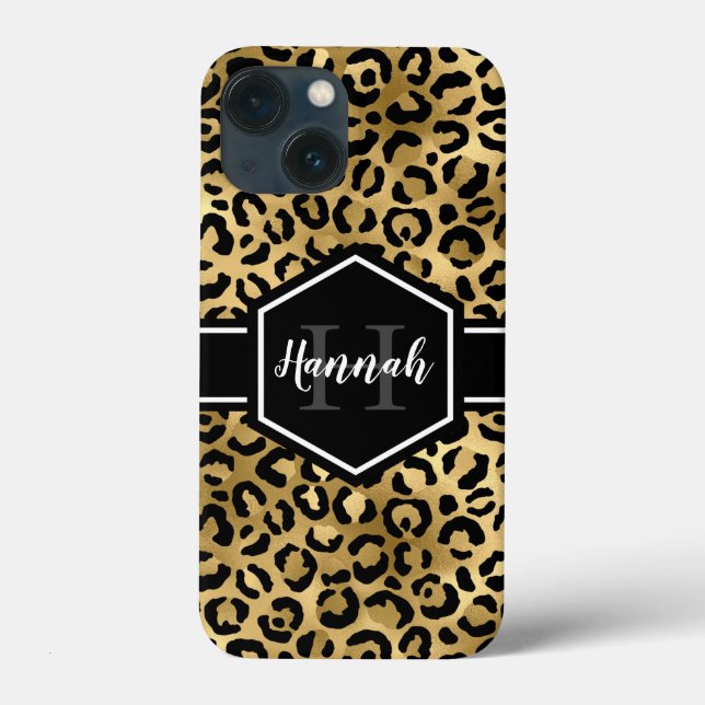 Monograma das Manchas Leopardo Pretas Douradas (Verso)