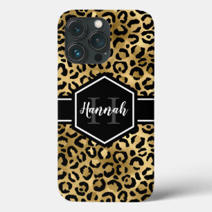 Monograma das Manchas Leopardo Pretas Douradas